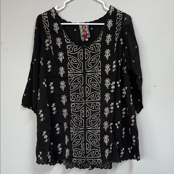 Johnny Was Tops - Johnny Was Ridden black eyelet tunic blouse